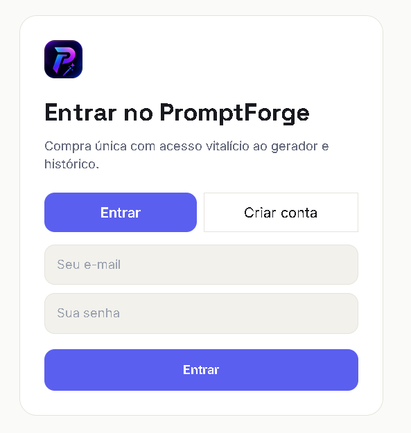 Tela demonstrativa de Web App PromptForge